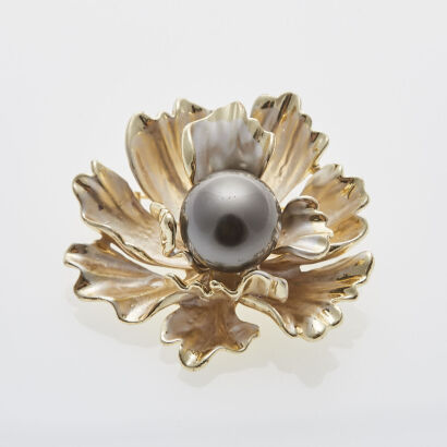 Gold Plated Brass Pearl Flower Brooch