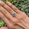 9ct White Gold Square Pierced Halo Sapphire and Diamond Ring - 2