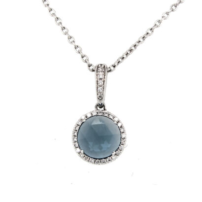 9ct White Gold London Blue Topaz and Diamond Pendant