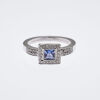 18ct White Gold Square Halo Sapphire and Diamond Ring