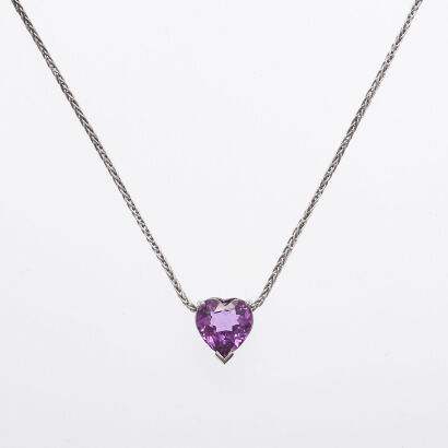 18ct White Gold Heart Shape Pink Sapphire Necklace