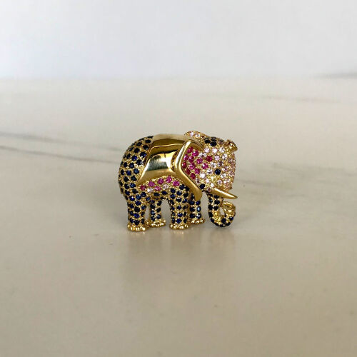 9ct Pink and Blue Sapphire Elephant Brooch