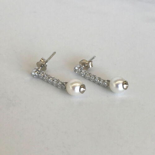 18ct Akoya Pearl and Diamond Drop Earrings