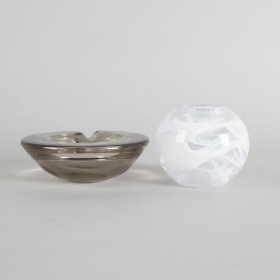 A Kosta Boda Votive and an Art Glass Ashtray