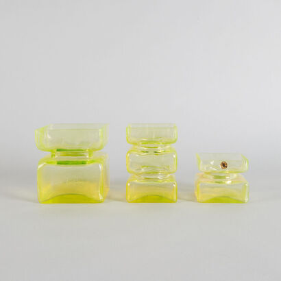 A Set of Three Riihimaen Lasi Oy Uranium Yellow Glass Vases