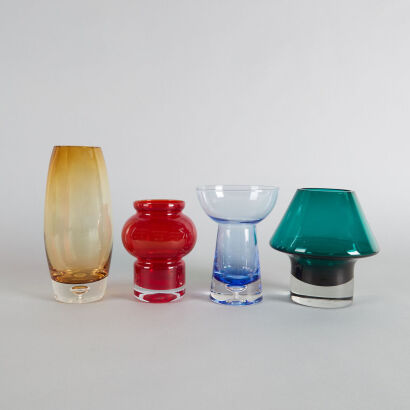 Four Riihimaen Lasi Oy Glass Vases