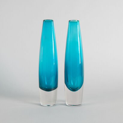 A Pair of Swedish Aqua Glass Vases