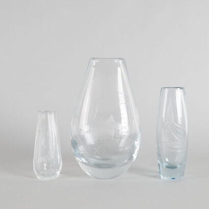 A Collection of Three Etched Vases