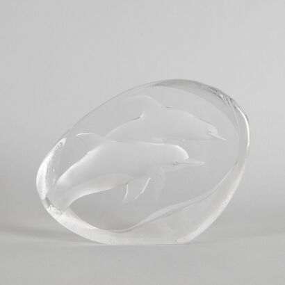 A Large Mats Jonasson for Kosta Boda Dolphin Paperweight