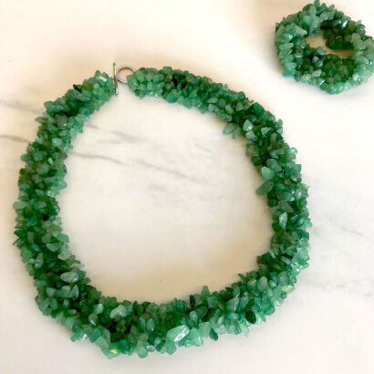 A Tumbled Jadeite Necklace with Matching Bracelet