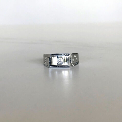 9ct White Gold and Diamond Signet Ring
