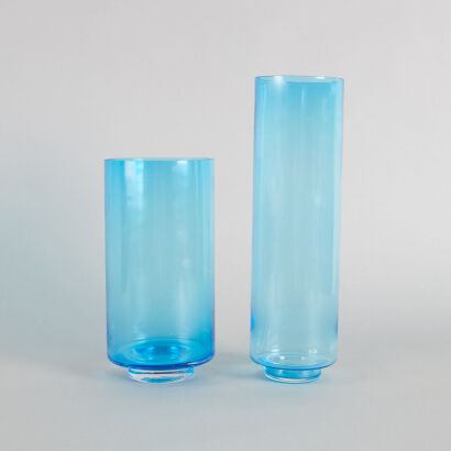 A Matching Pair of Tall Blue Art Glass Vases