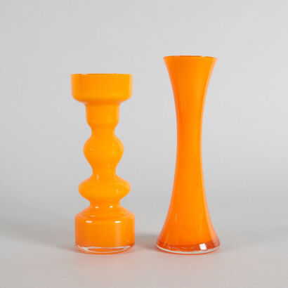 A Pair of Orange Japanese Glass Vases