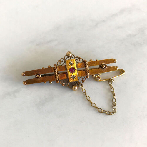 A Victorian Ruby and Diamond Bar brooch