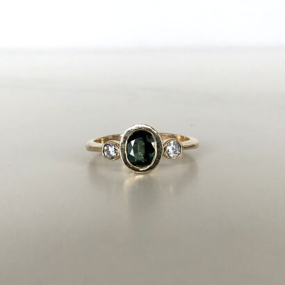 9ct Green Sapphire and Diamond Ring