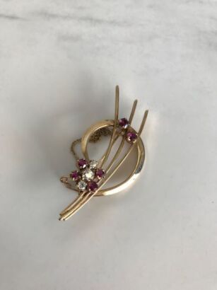 9ct Ruby and Diamond Floral Brooch