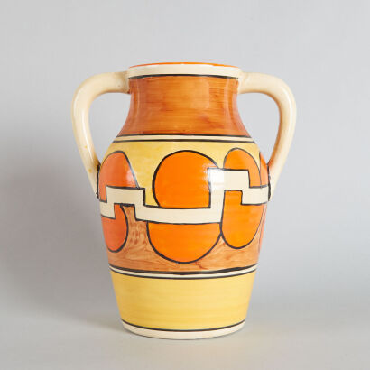 A Clarice Cliff Bizarre Two-Handled Lotus Vase