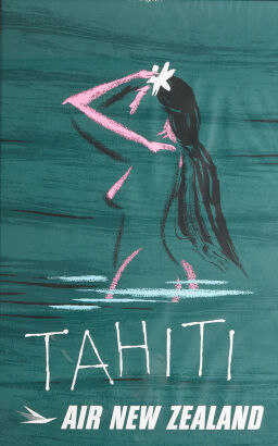 An Original Arthur Aldred Thompson 'Tahiti' Lithographic Poster for Air New Zealand