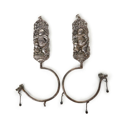 A Pair of Chinese Qing Dynasty Sterling Silver Bed-curtain Hooks