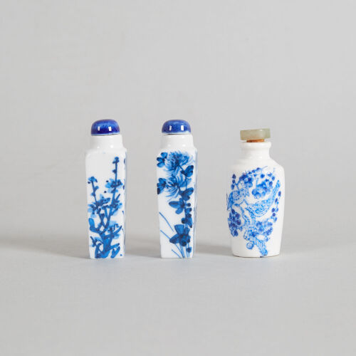 Three Chinese Blue and White Snuff Bottles