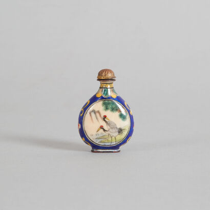 A Chinese Copper and Enamel 'Crane and Pine' Snuff Bottle