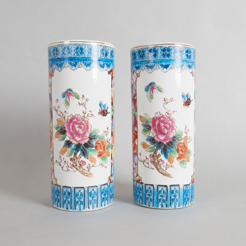 A Pair of Gilt Chinese Famille Rose Vases