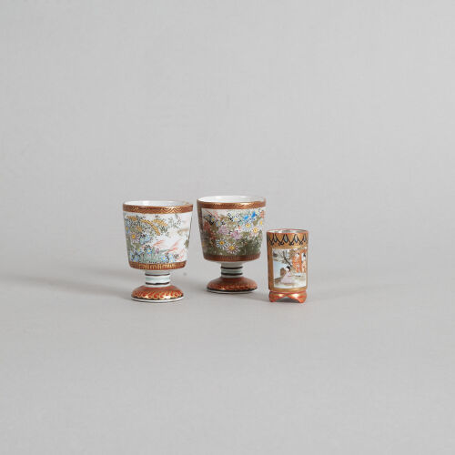 A Small Japanese Satsuma Cup and Two Kutani Stem Cups