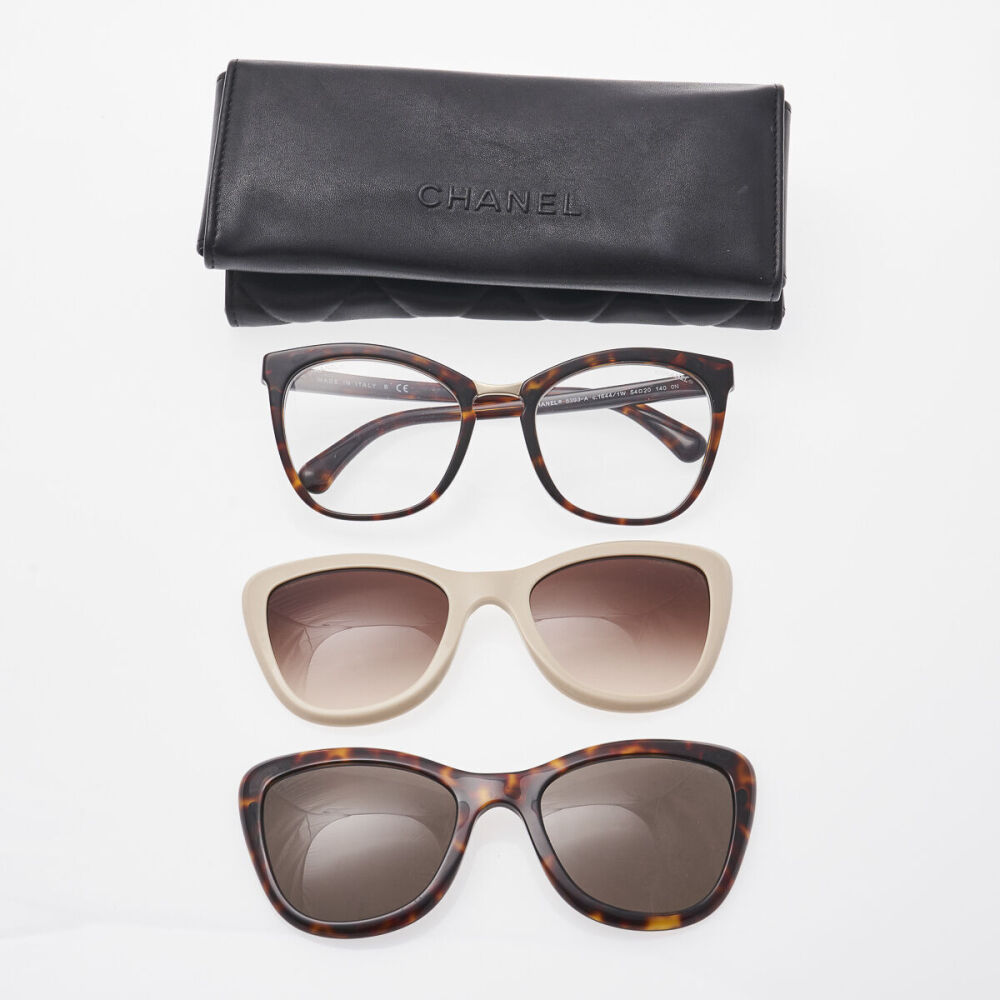 Chanel Clip on Magnet Frame Sunglasses Set