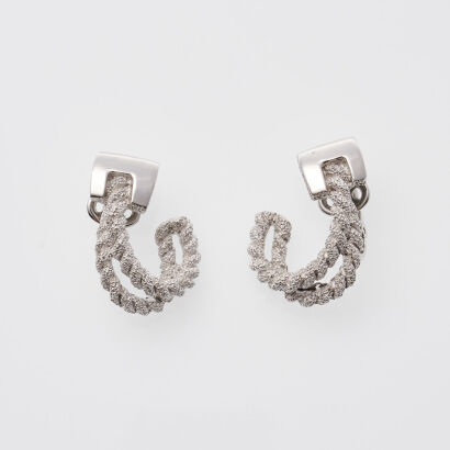 Trifari Silver Tone Rope Earrings