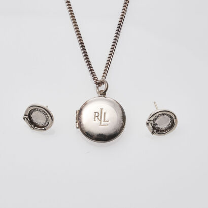 Ralph Lauren Sterling Silver Locket and Earrings Set