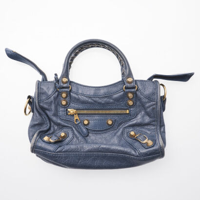 Balenciaga Blue Metallic Mini City Bag