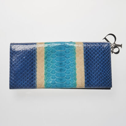 Christian Dior Blue Multicolour Python Snakeskin Bag