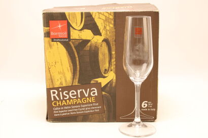 (1) Bormioli Rocco Riserva Champagne Glass. Set of 6 sold as one lot