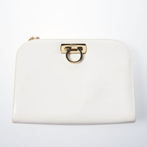 Salvatore Ferragamo Gancini White Shoulder Bag