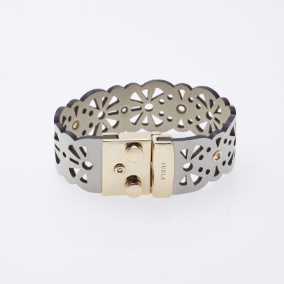 Furla White Filigree Leather Bracelet