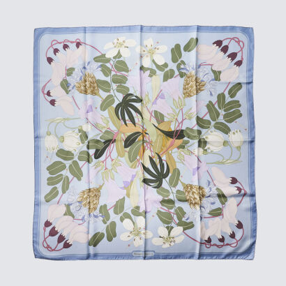 Hermes Blue Floral Silk Scarf