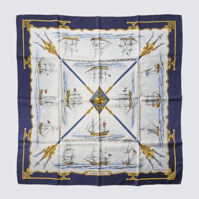 Hermes La Marine en Bois Silk Scarf