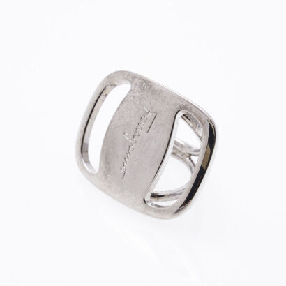 Salvatore Ferragamo Silver Tone Scarf Ring