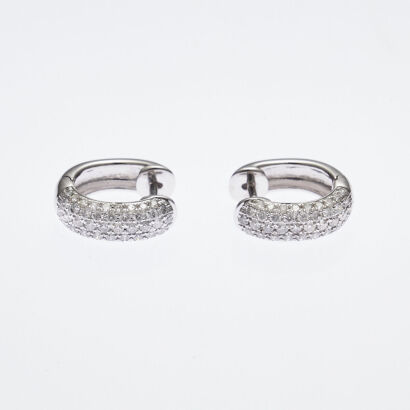 18ct White Gold Domed Diamond Huggie Earrings