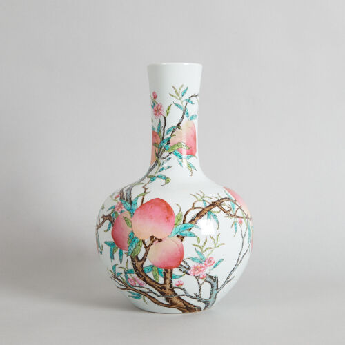 A Chinese Famille Rose 'Eight Peaches' Bottle Vase (Da Qing Yongzheng Nian Zhi Mark)