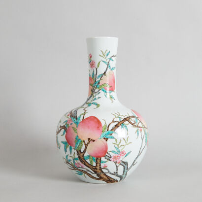 A Chinese Famille Rose 'Eight Peaches' Bottle Vase (Da Qing Yongzheng Nian Zhi Mark)