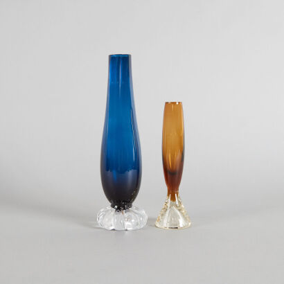 A Pair of Scandinavian Art Glass Stem Vases