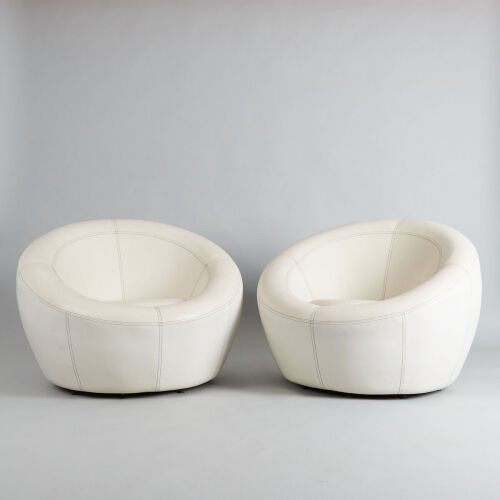 A Pair of White Leather Swivel Tub Chairs&nbsp;