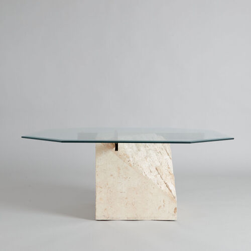 A Maitland-Smith Style Brass and Glass Pedestal Coffee Table