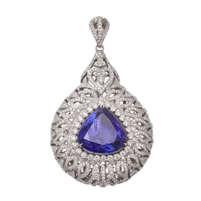 An Important 18ct White Gold Tanzanite and Diamond Pendant