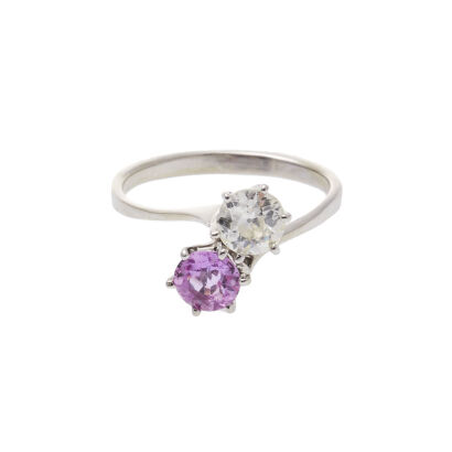 18ct White Gold 'Toi et Moi' Pink Sapphire and Diamond Ring