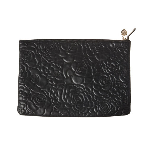 Chanel Camellia Embossed Leather Clutch Bag