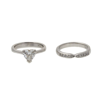 Platinum Heart Shape Diamond Ring Set