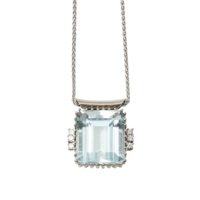 18ct White Gold Aquamarine and Diamond Pendant