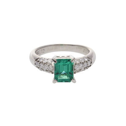 Platinum Emerald and Diamond Dress Ring